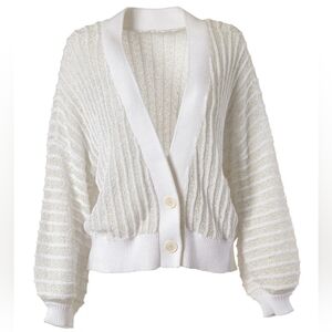 DíOMí Elegant Open Knit White Button-Up Crochet Cardigan